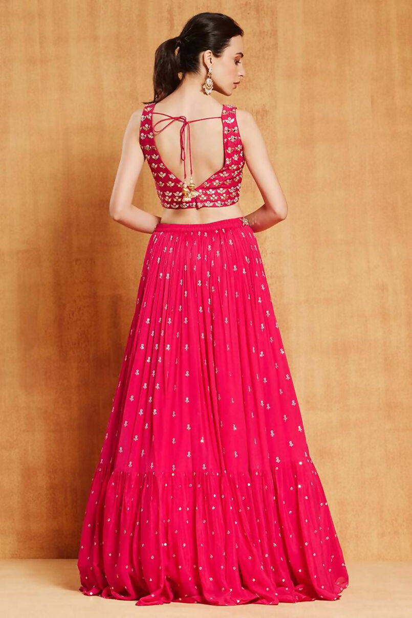 Rani Pink Faux Georgette Lehenga with Zari and Sequin Embroidery