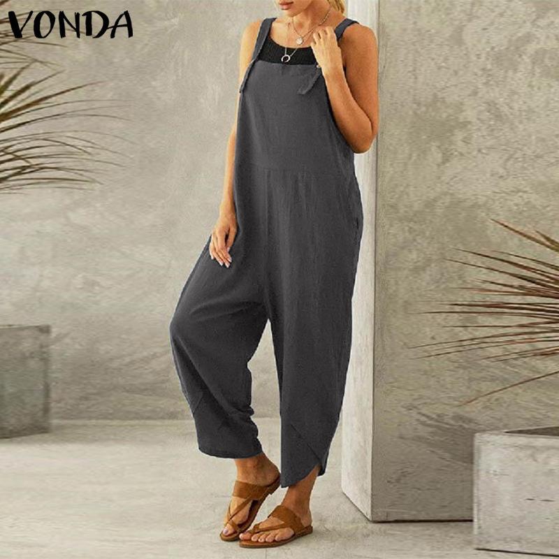 Women's Casual Solid Color Wide Leg Overalls Jumpsuit - Image 5
