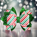Red & Green Stripes Glitter Tumbler Bow