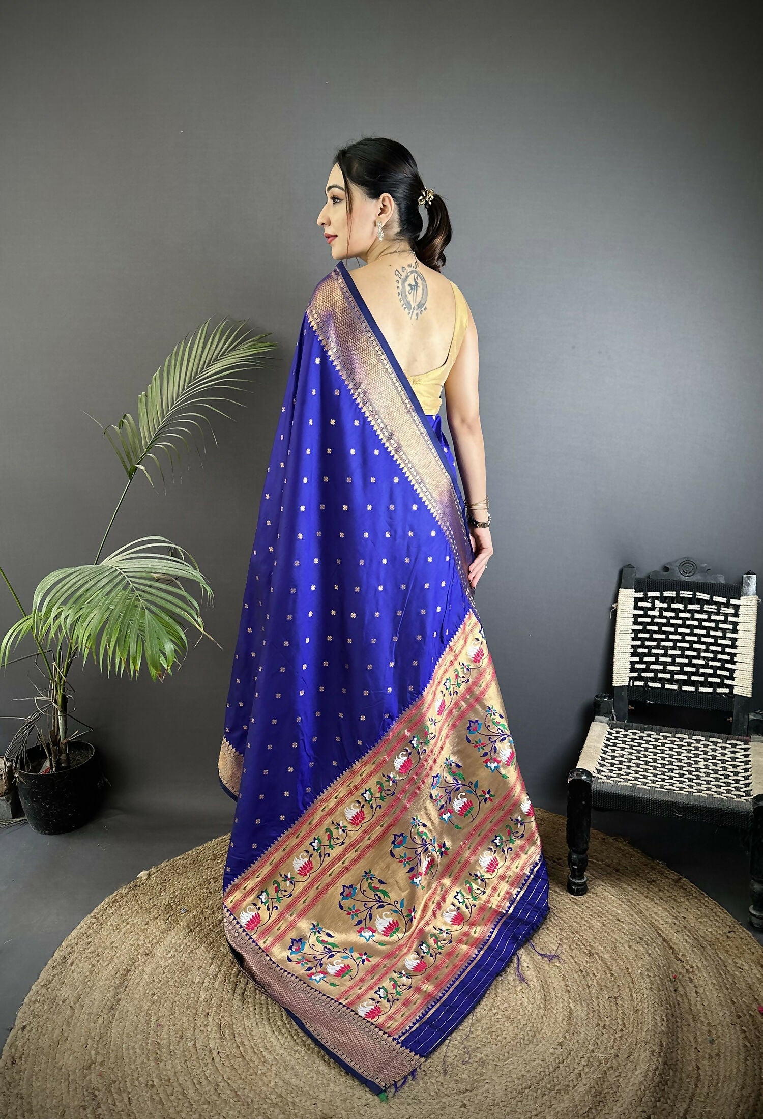 Royal Blue Butti Woven Soft Lichi Silk Paithani Saree