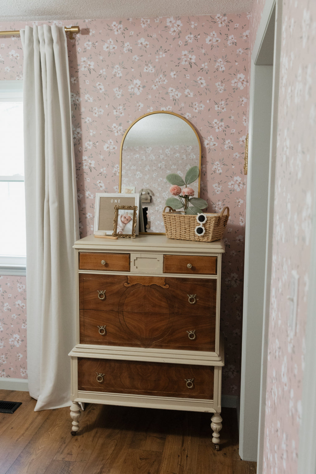 Alina Floral Removable Wallpaper in Dusty Rose and Sage Green