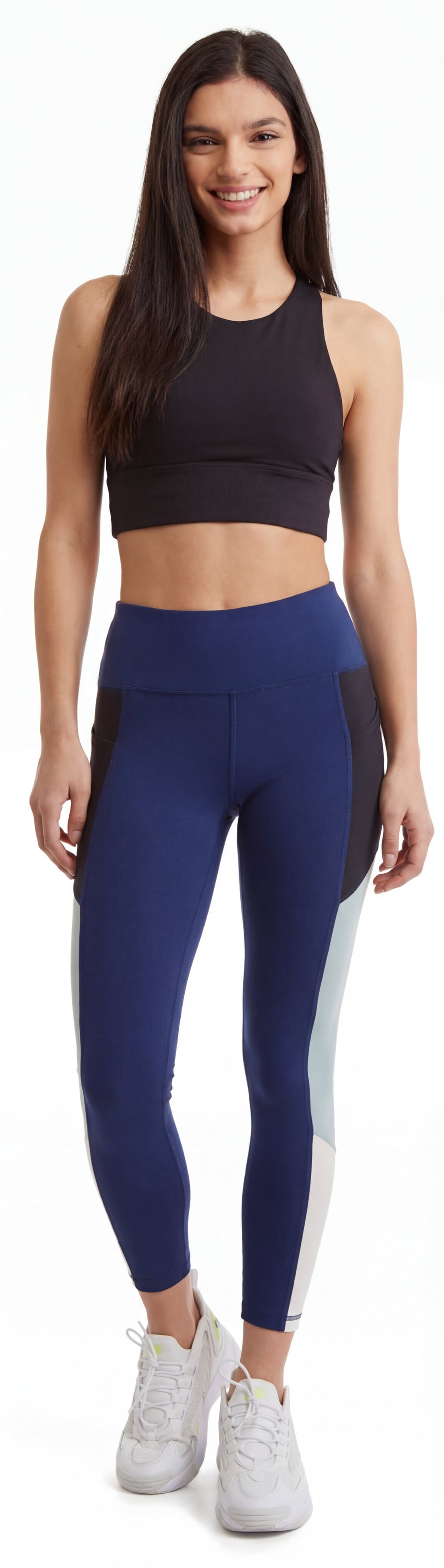 Women's Color Block Leggings with Side Panel, High Rise 24 Inch