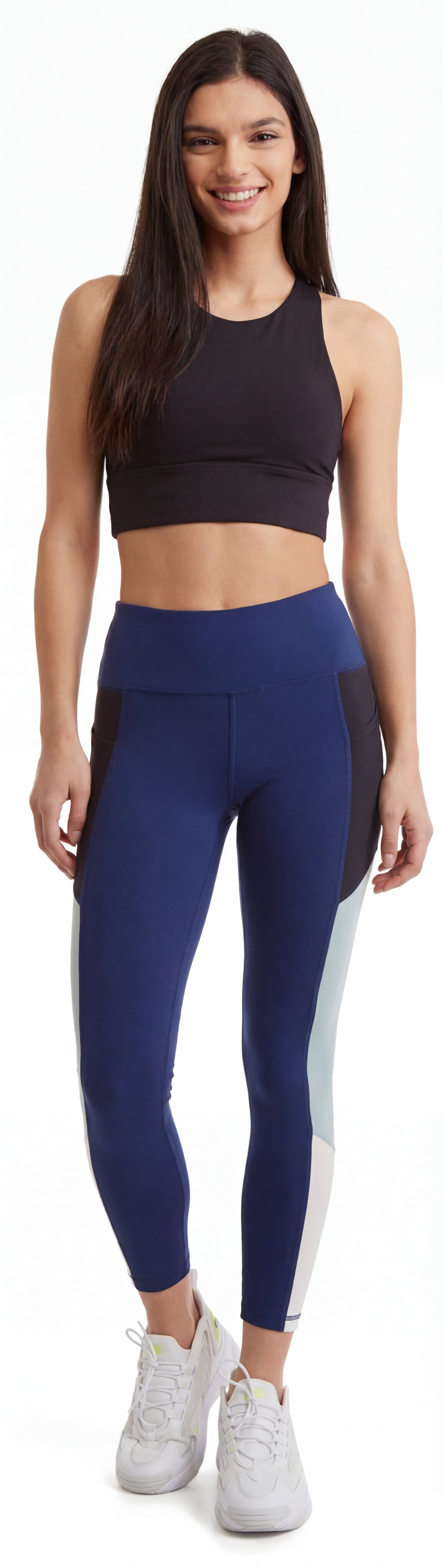 Women's Color Block Leggings with Side Panel, High Rise 24 Inch