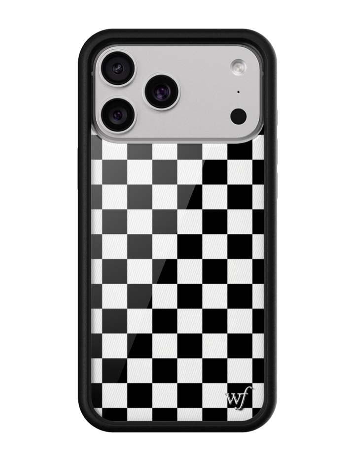 Black and white checkered pattern iPhone case with black bumper