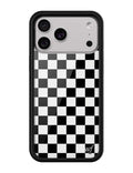 Black and white checkered pattern iPhone case with black bumper