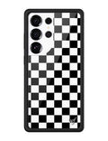 Black and white checkerboard print phone case for Samsung Galaxy with black rubber bumper