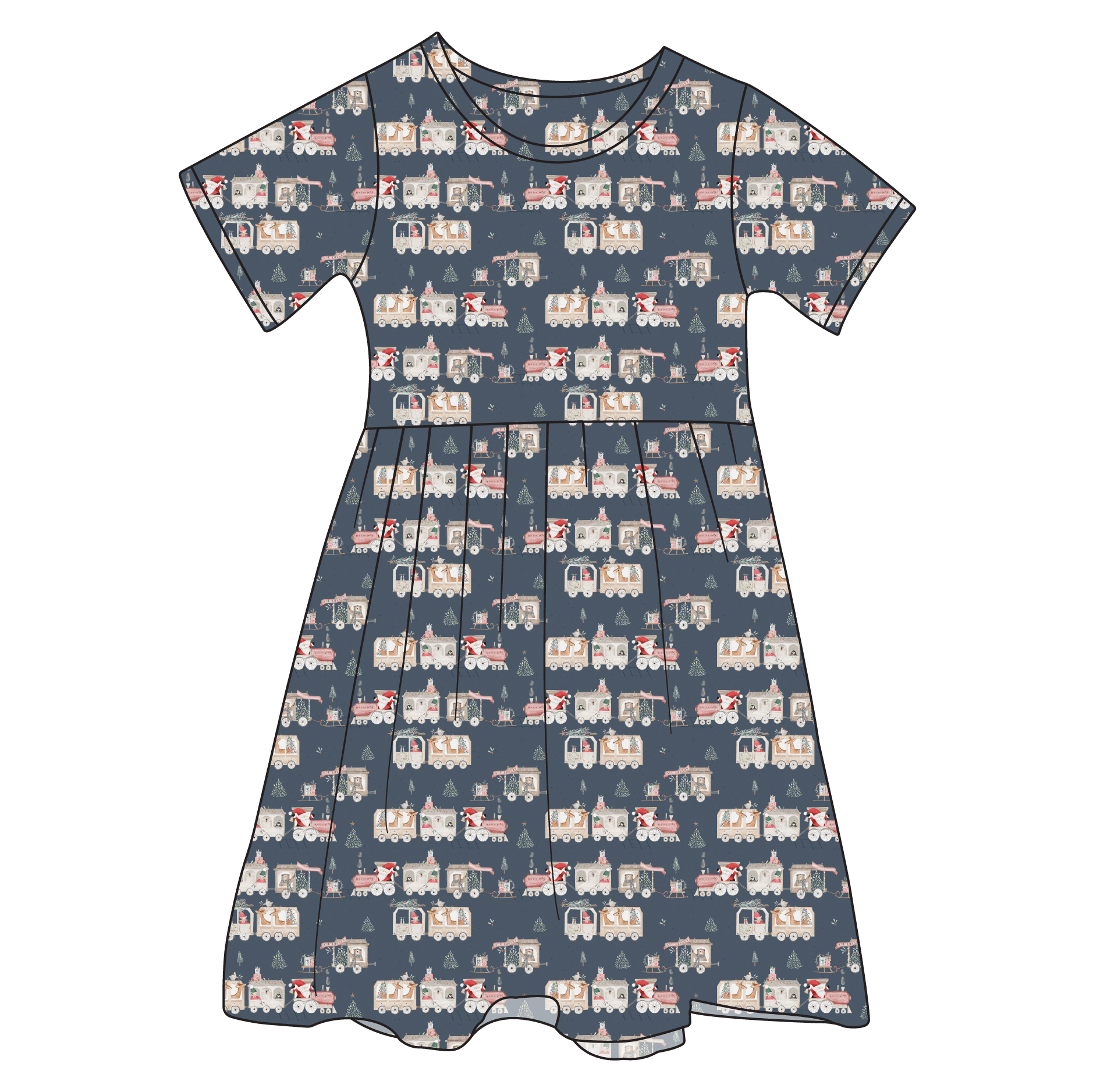 Christmas Train Bamboo Ruffle Spin Dress (Pre-Order)