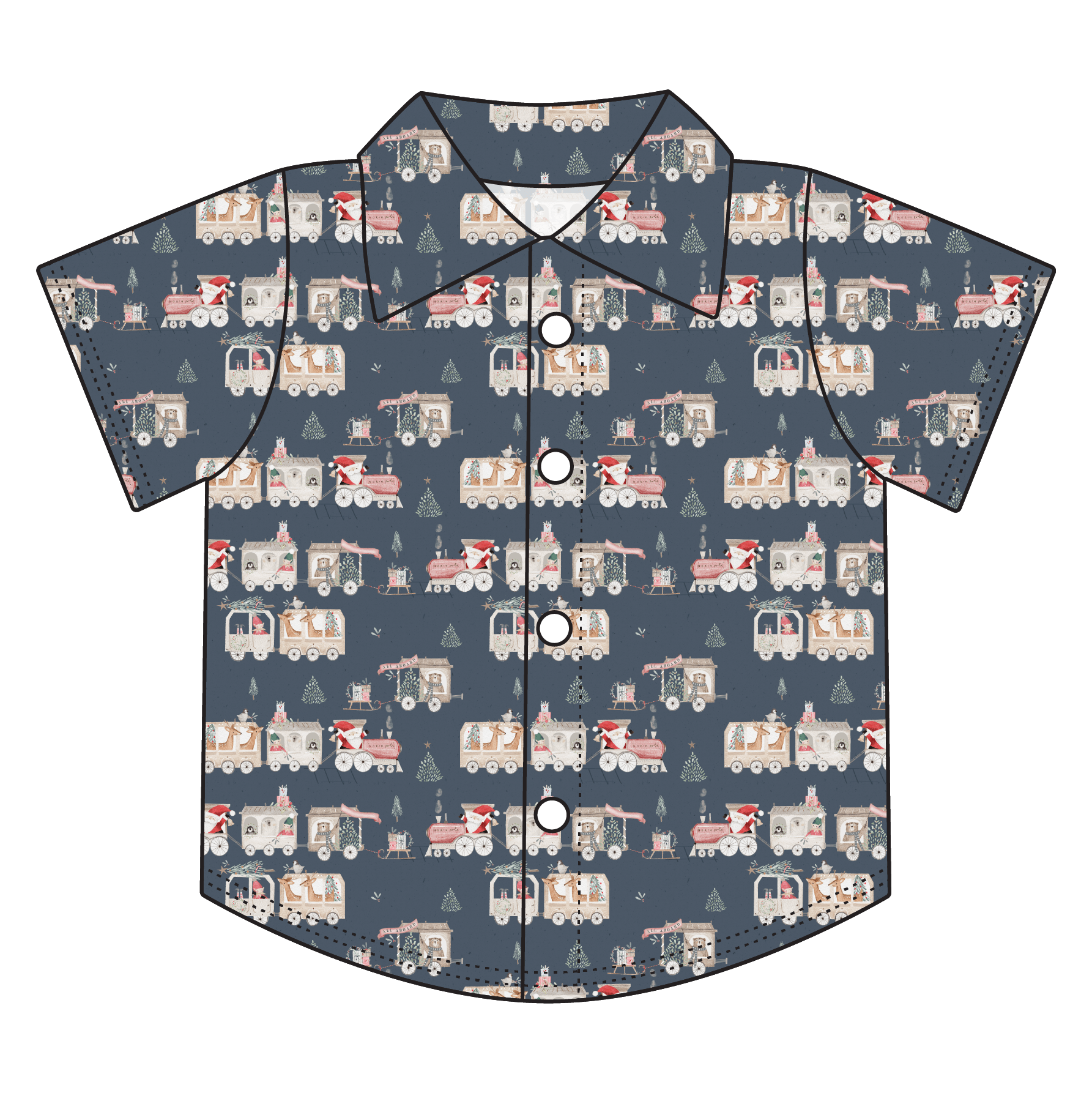 Christmas Train Bamboo Button Down Tee (Pre-Order)