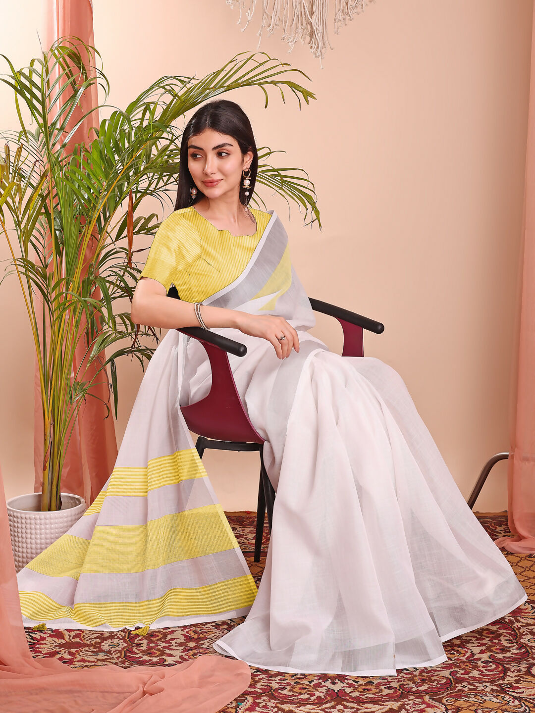 The White Loom White Linen Cotton Saree - Classic Ethnic Style