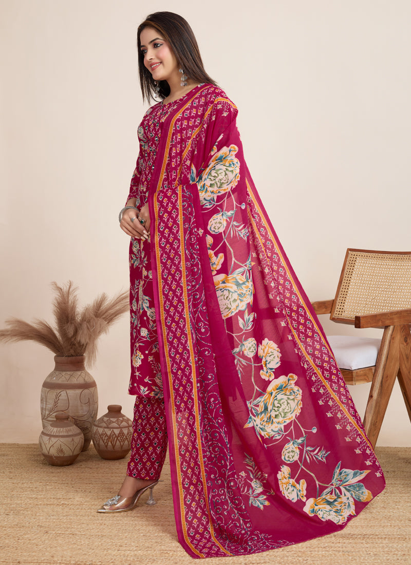 Women's Pink Printed Cotton Blend Salwar Suit for Festive Wear