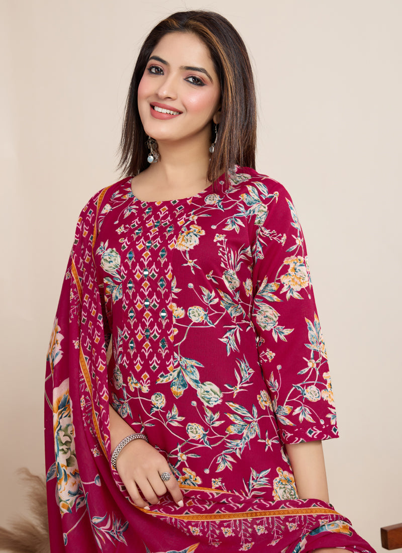 Women's Pink Printed Cotton Blend Salwar Suit for Festive Wear