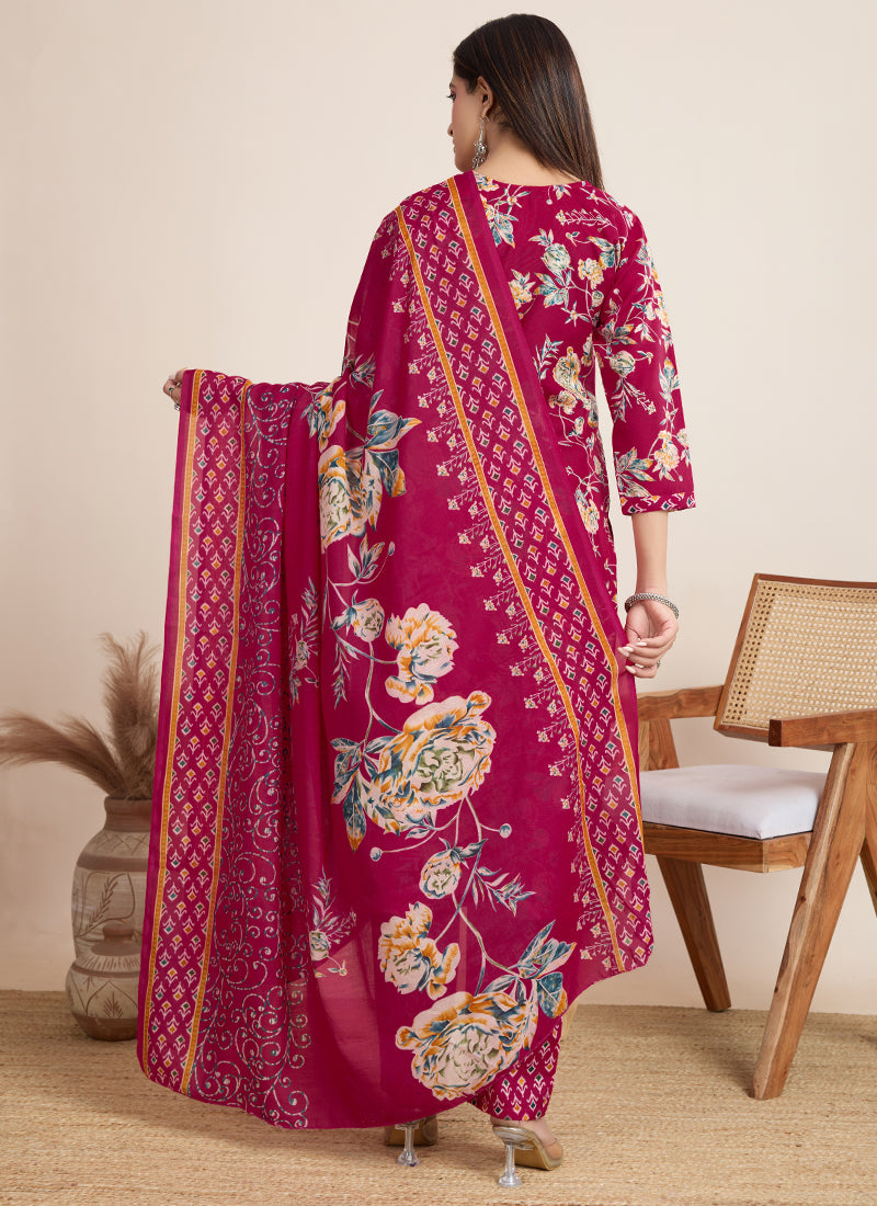 Women's Pink Printed Cotton Blend Salwar Suit for Festive Wear