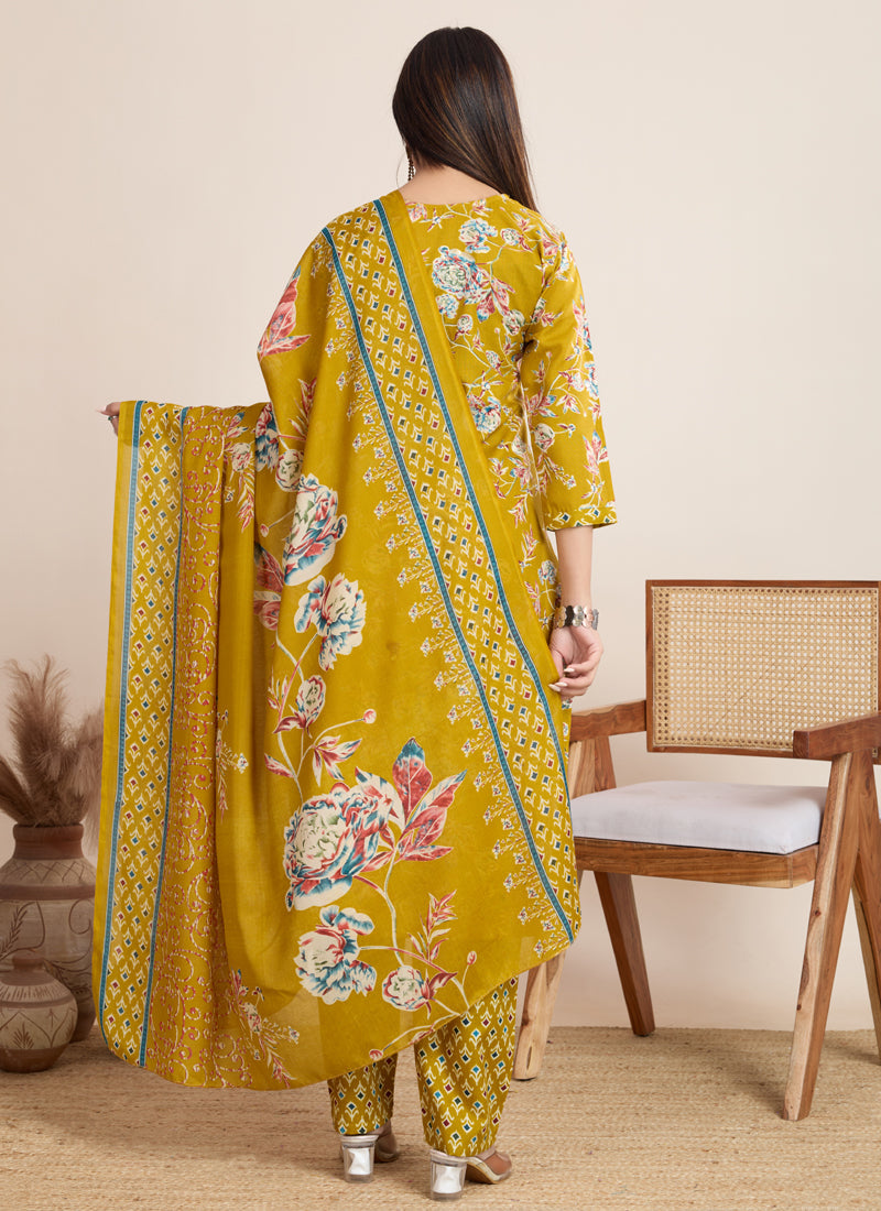 Yellow Printed Cotton Blend Salwar Suit for Festive Occasions