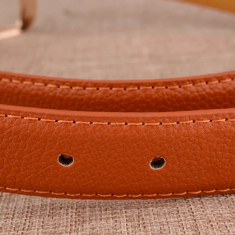Women's Casual Faux Leather Belt with Gold Tone Alloy Buckle - Image 5