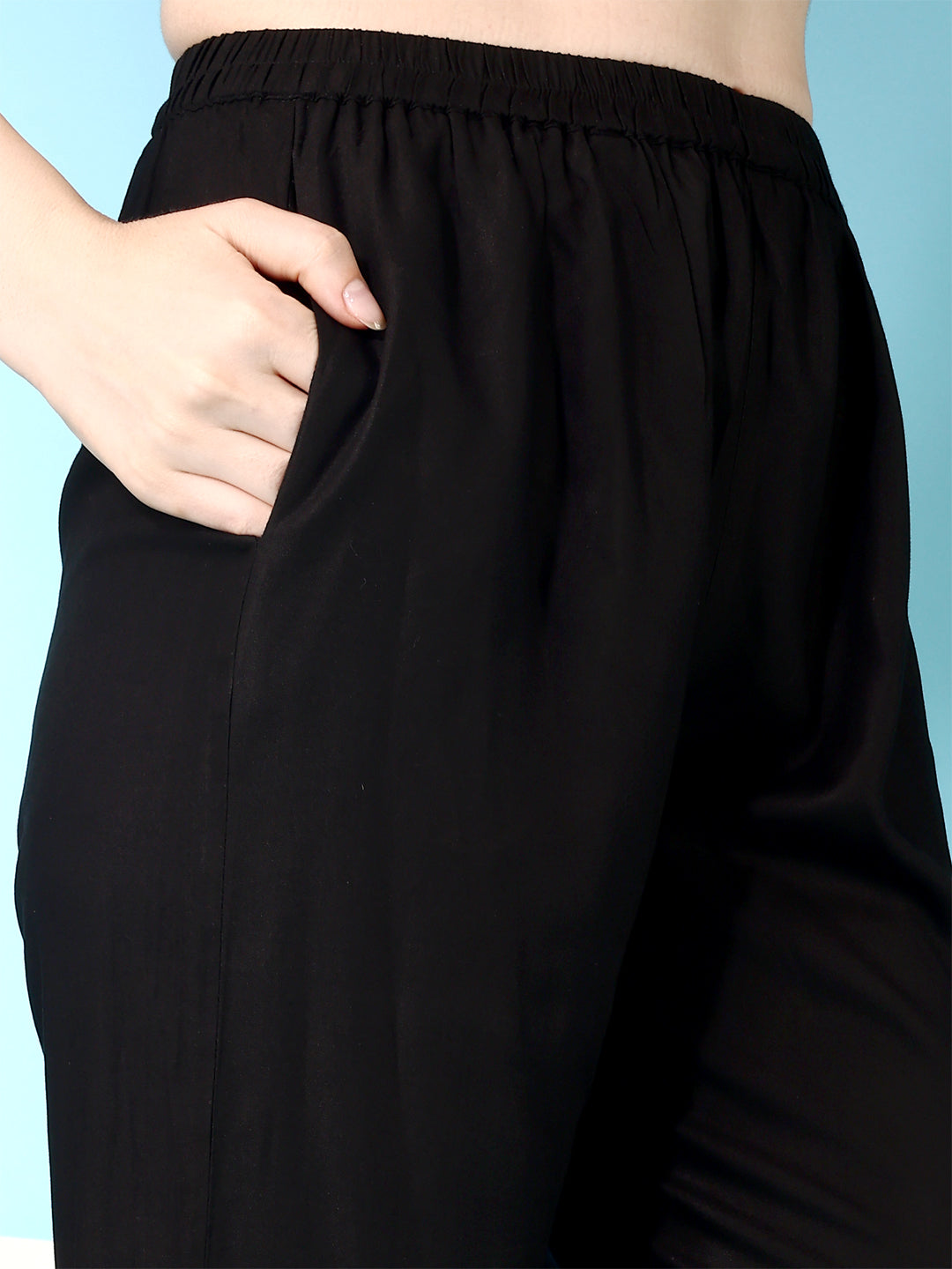 Black Embroidered & Lace Detailing Kurta Set with Dupatta