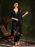 Black Chanderi kurta set with Swarovski and sequined embroidery