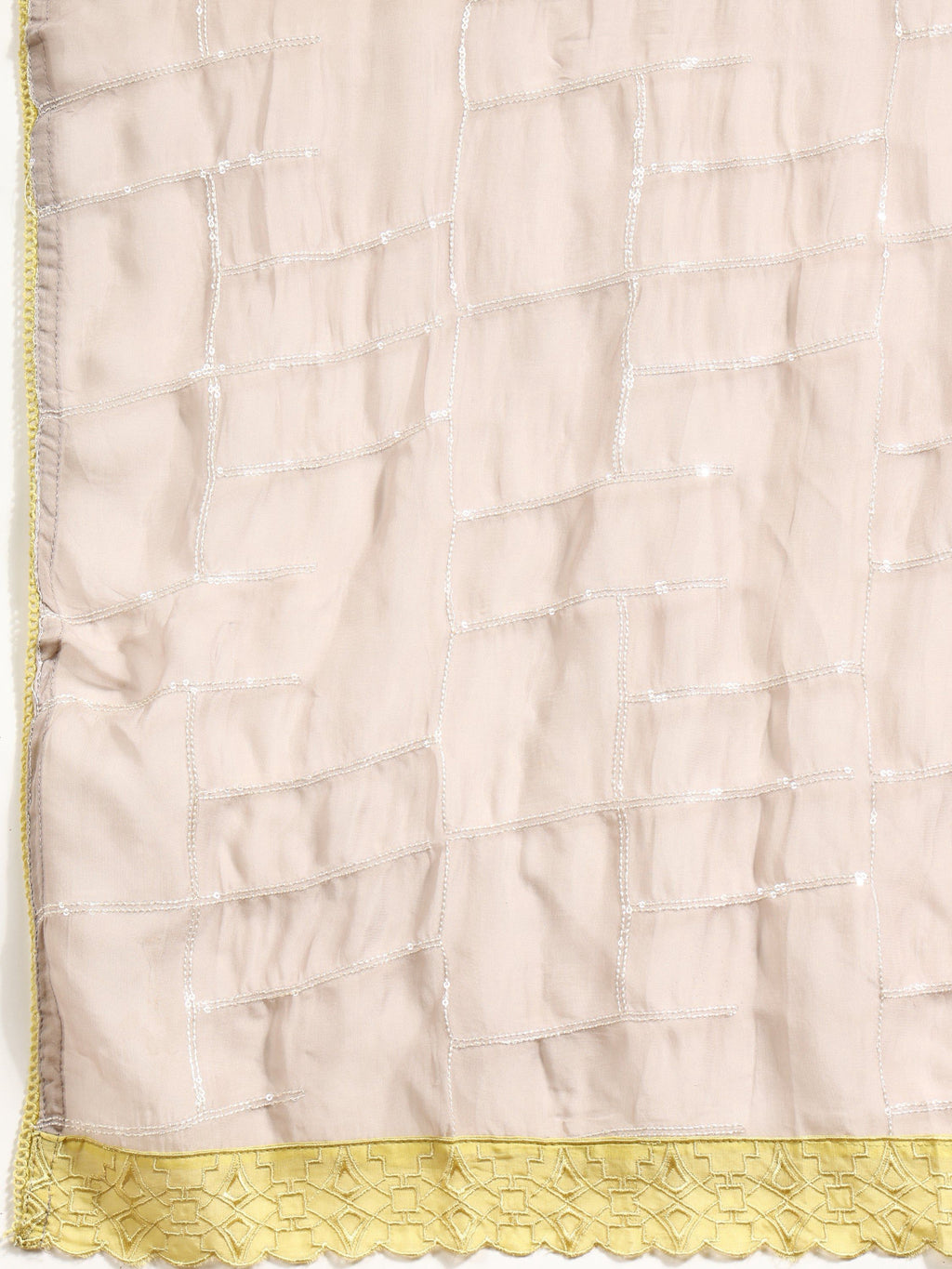 Grey Hand Embroidered Kurta Set with Sequined Organza Dupatta