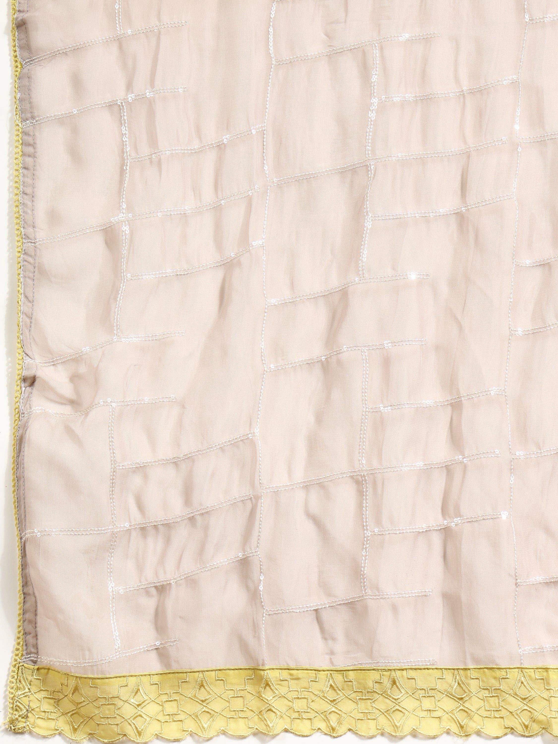 Grey Hand Embroidered Kurta Set with Sequined Organza Dupatta