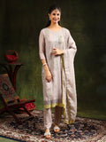 Grey hand embroidered kurta set with a luxurious sequined organza dupatta