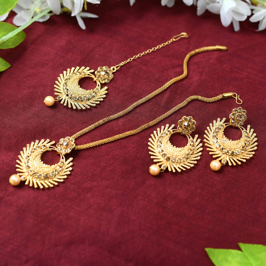 Elegant gold-polished long necklace in brass for traditional wear