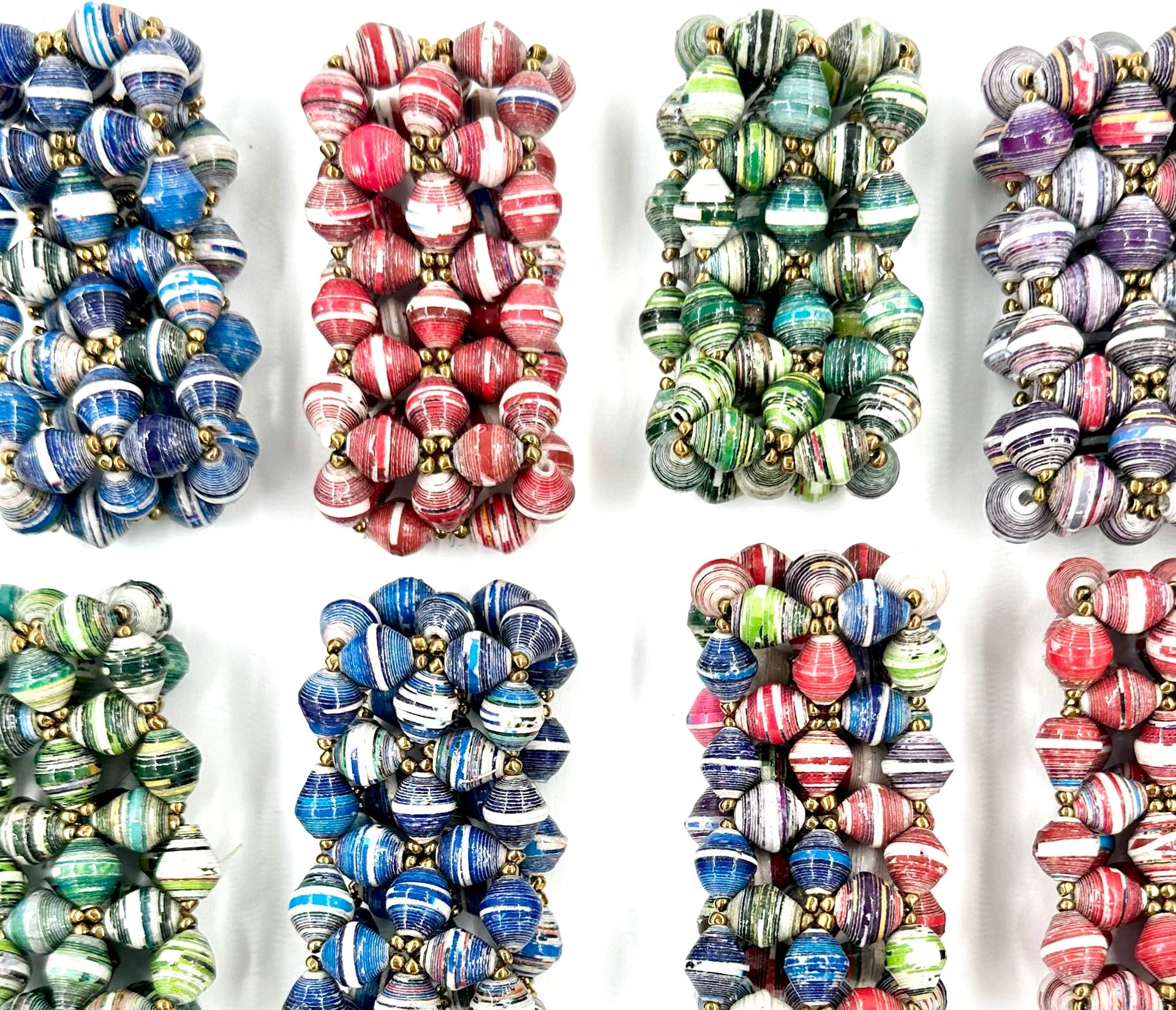 Artisan Ugandan Geometric Paper Bead Stretch Cuff Bracelet