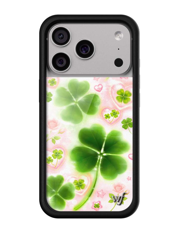 Miss Lucky iPhone Case with Sparkly Hearts and Four-Leaf Clovers - Image 4