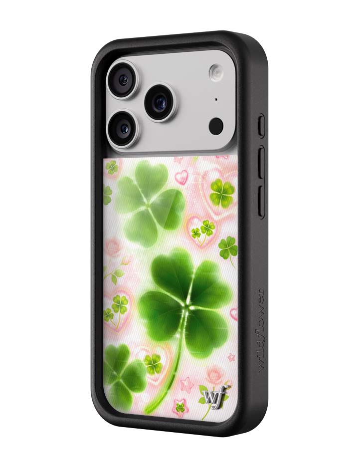 Miss Lucky iPhone Case with Sparkly Hearts and Four-Leaf Clovers - Image 5