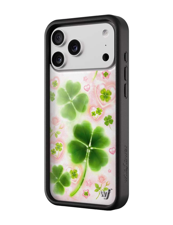 Miss Lucky iPhone Case with Sparkly Hearts and Four-Leaf Clovers - Image 2