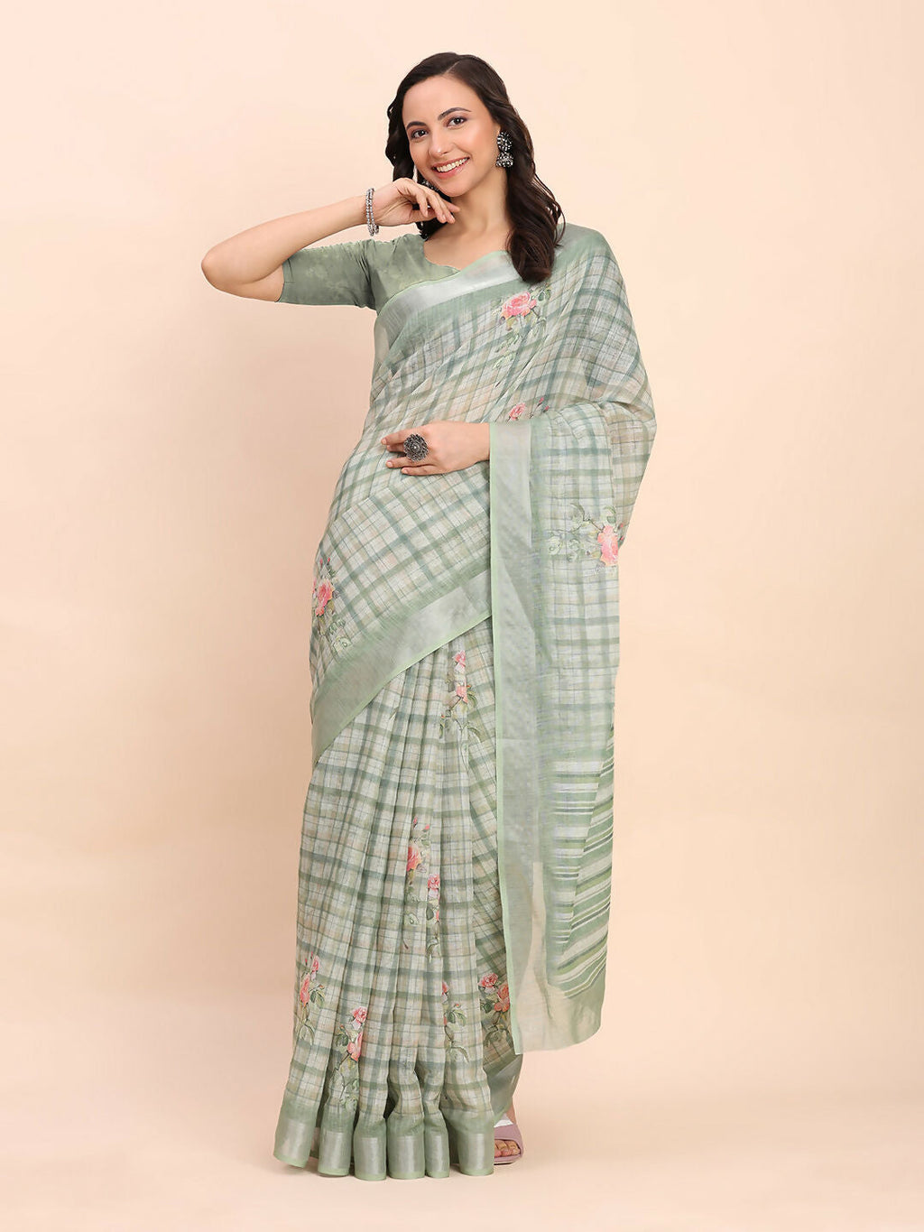 Shree Shyam Fashion Linen Cotton Light Green Saree