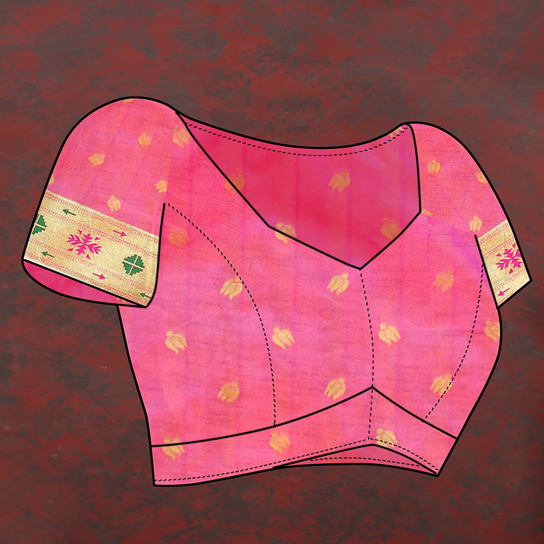 Pink Soft Paithani Silk Saree with Gold Zari Meenakari Weaving