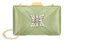 Luxurious C Green satin evening clutch with removable chain strap