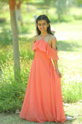 LH Luxury Fashion Lilah Maxi Dress – Elegant Off-Shoulder Ruffled Maxi Dress for Girls