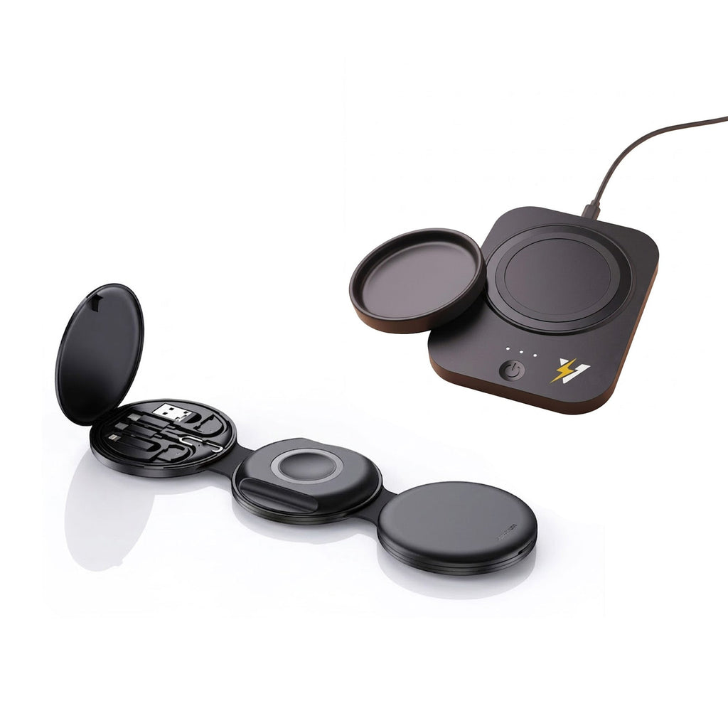 Complete Wireless Charging & Comfort Bundle – Sip & Charge 2-in-1 Mug Warmer + 5-in-1 Folding Charging Station