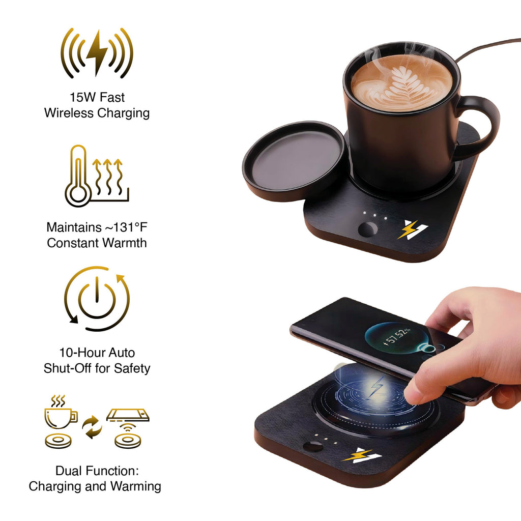 Power & Comfort Trio – Sip & Charge Mug Warmer, All-in-One Alarm Clock & 5-in-1 Folding Charging Station