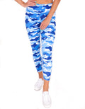 Women's Blue Camo Performance Leggings High Stretch Athletic