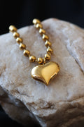 Gold Harlow Chunky Heart Ball Chain Necklace