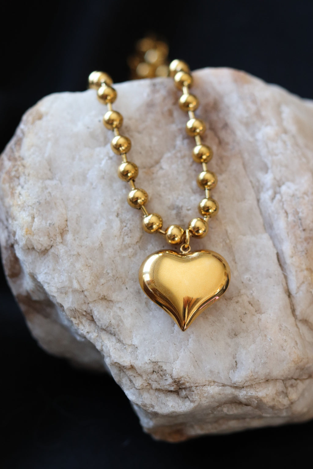Gold Harlow Chunky Heart Ball Chain Necklace