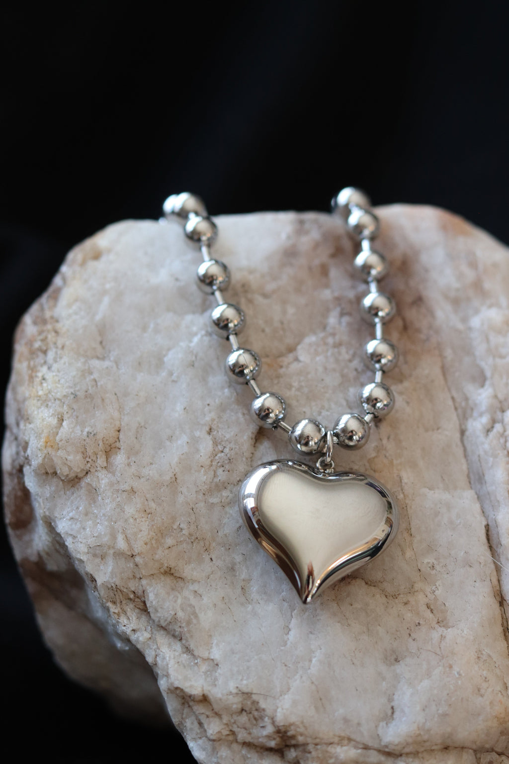 Silver Harlow Chunky Heart Ball Chain Necklace – Gold Plated