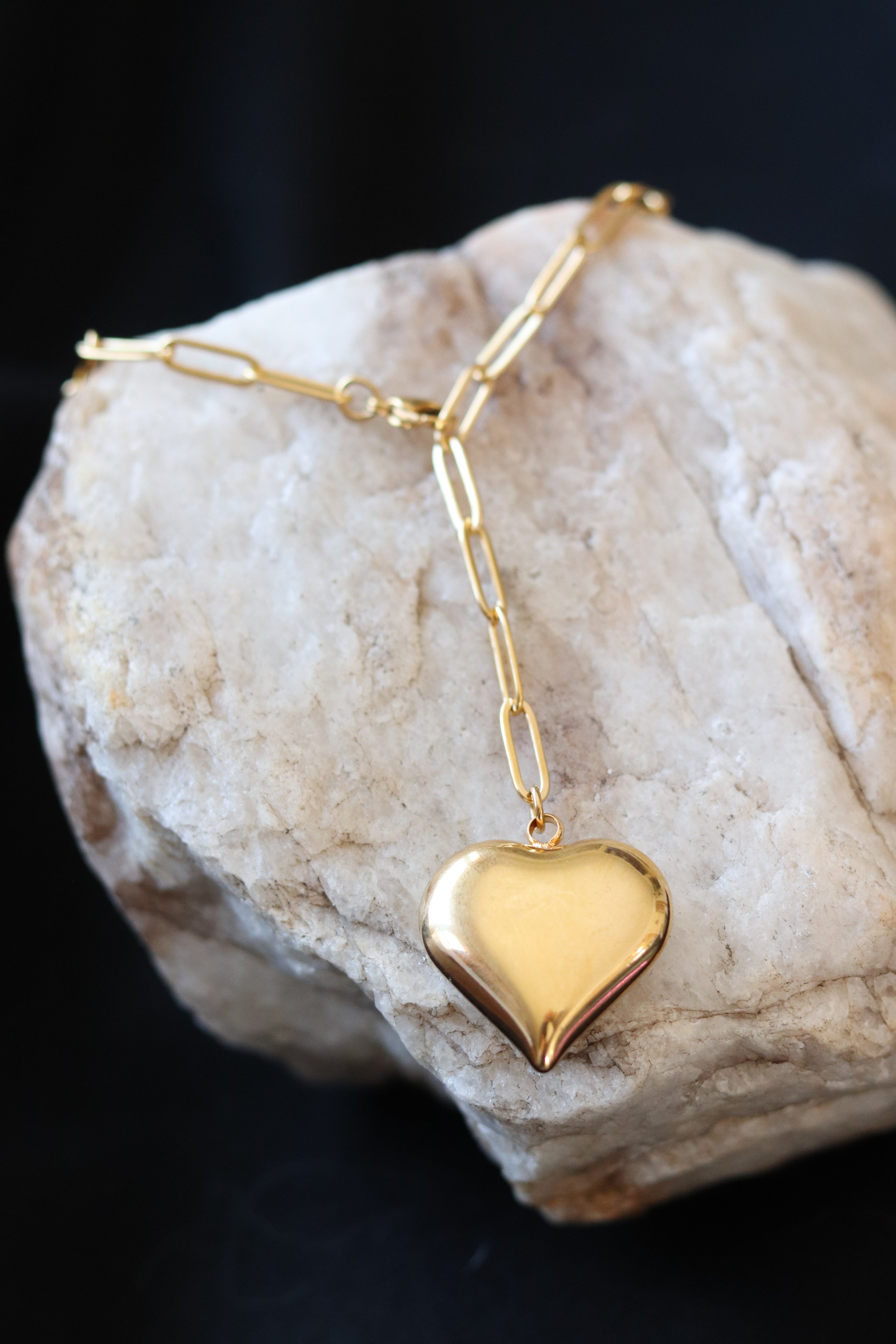 Gold Heart Pendant Necklace - 18K Plated Paperclip Chain