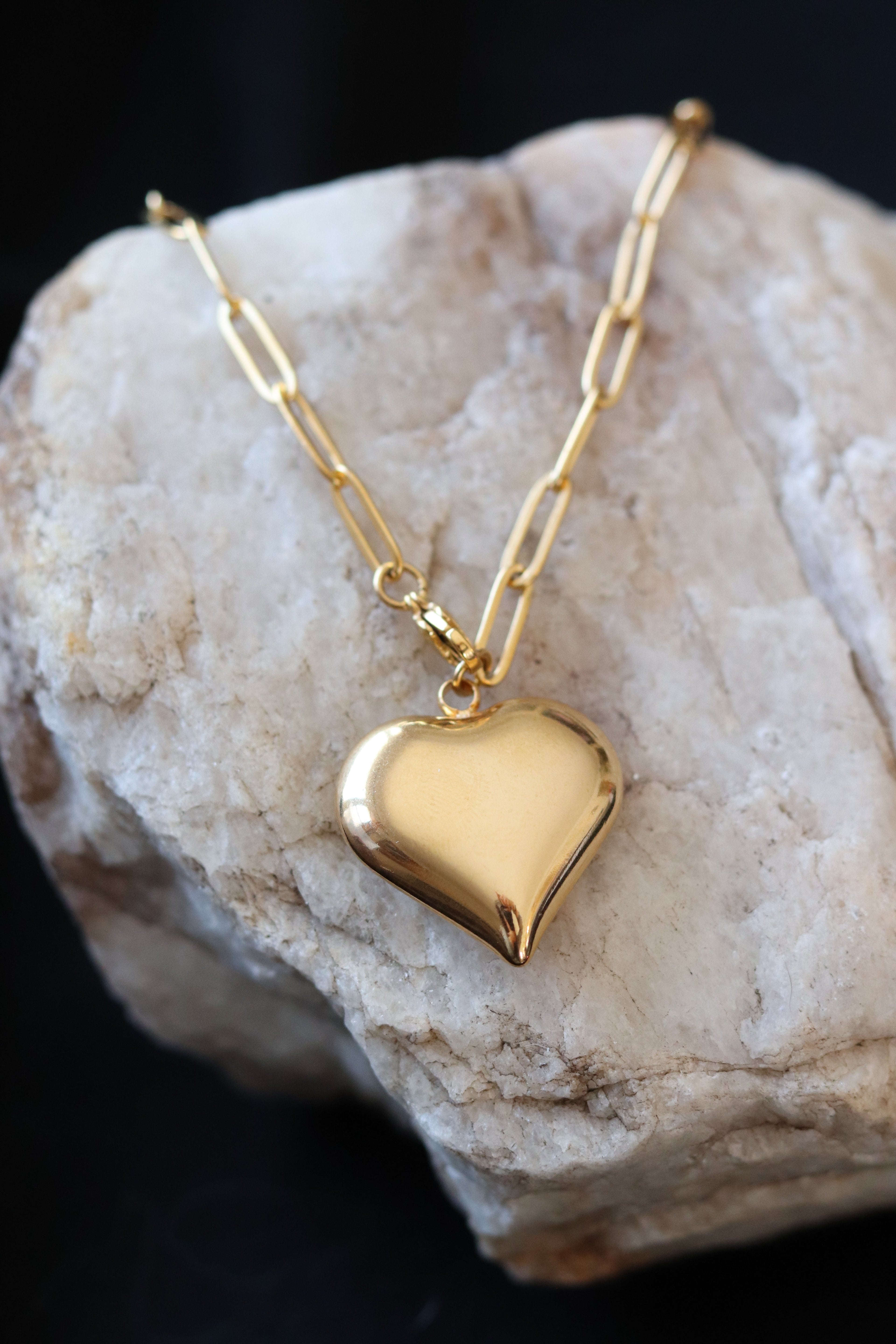 Gold Heart Pendant Necklace - 18K Plated Paperclip Chain