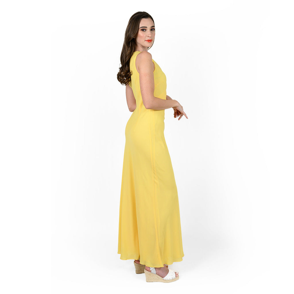 Yellow Asymmetric Flounced Wrap Dress with V-Neck - Image 4