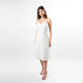 White Spaghetti Strap Mitered Fringe Cotton Midi Dress - Image 2