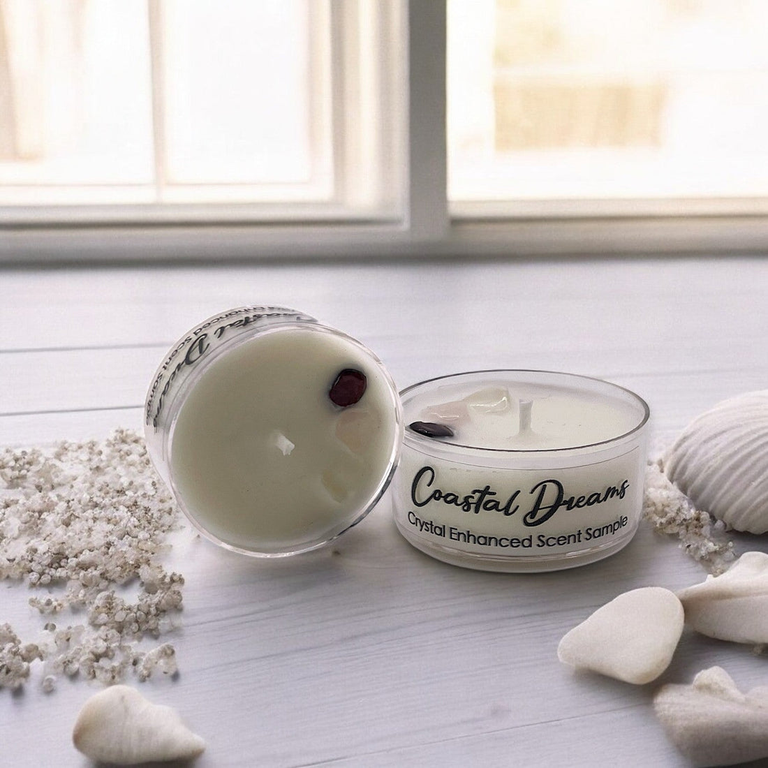 Coastal Dreams, Premium Coconut-Soy Wax Tea Light Crystal Candle, 1oz