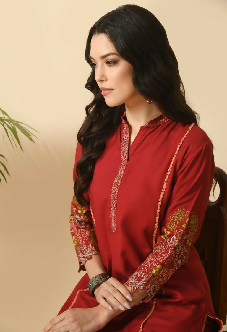Maroon Cotton Rayon Kurta Set - Versatile 2-Piece Ethnic Outfit