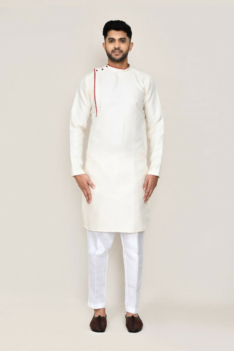 Cream Jacquard Kurta with Straight Fit Pants Set