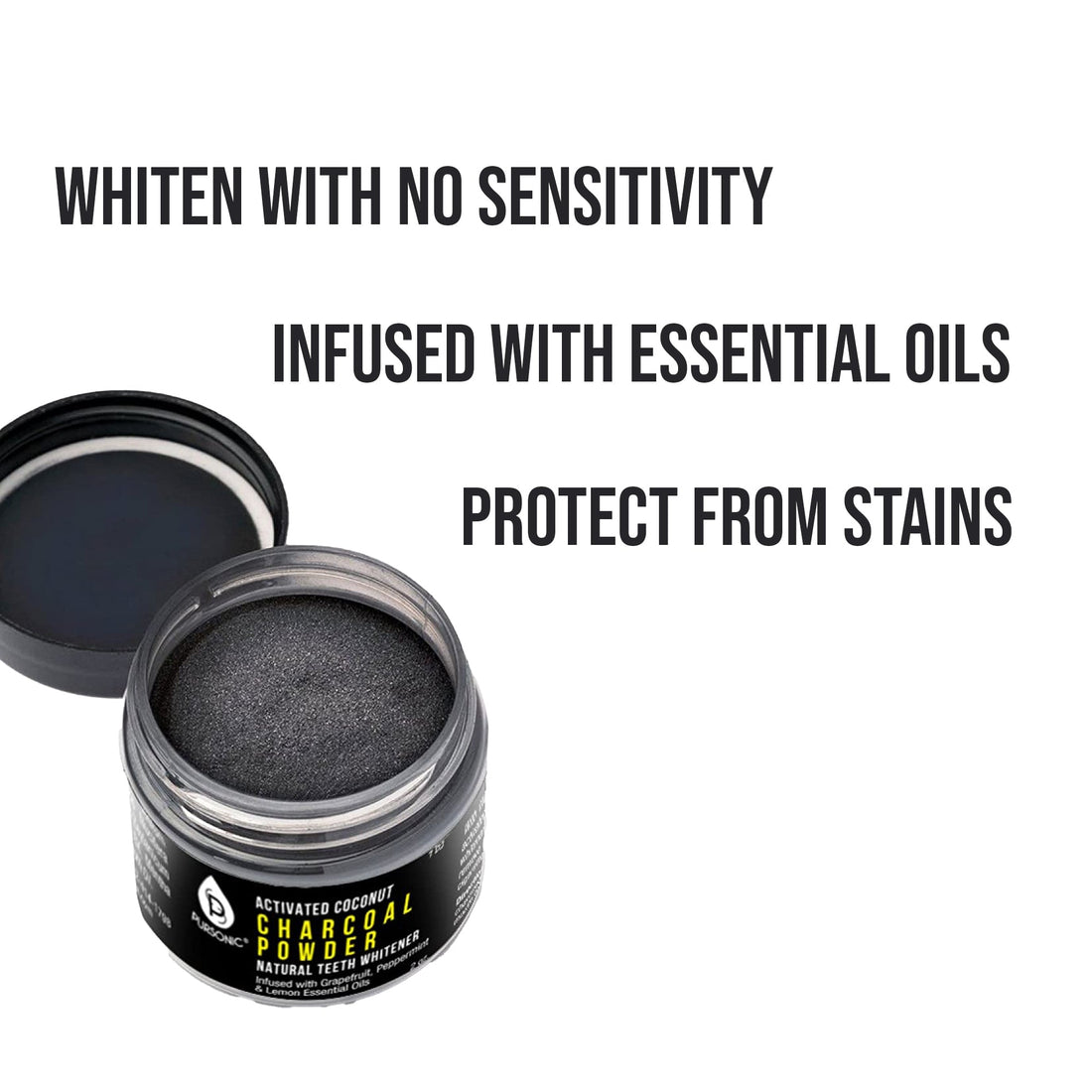 Pursonic Teeth Whitening Charcoal Powder Natural 5-Pack - Infused With Grapefruit, Peppermint & Lemon Essential Oils - 2oz Each