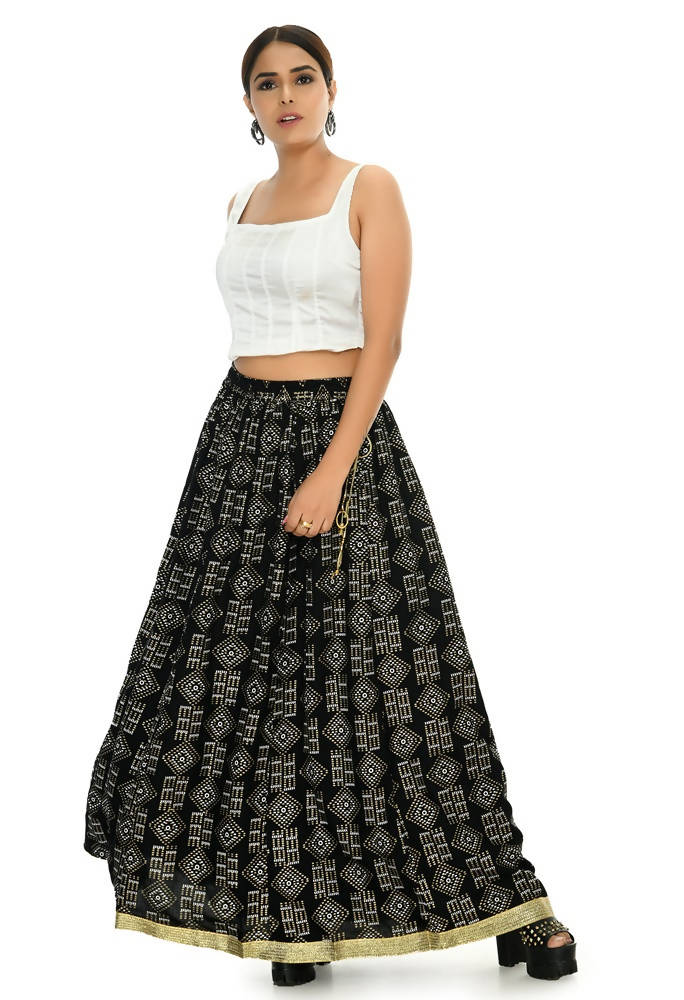 Moeza Black Printed Cotton Lehenga Lancha 40 Inch Length