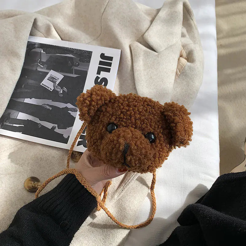 Plush Cartoon Bear Head One Shoulder Crossbody Bag