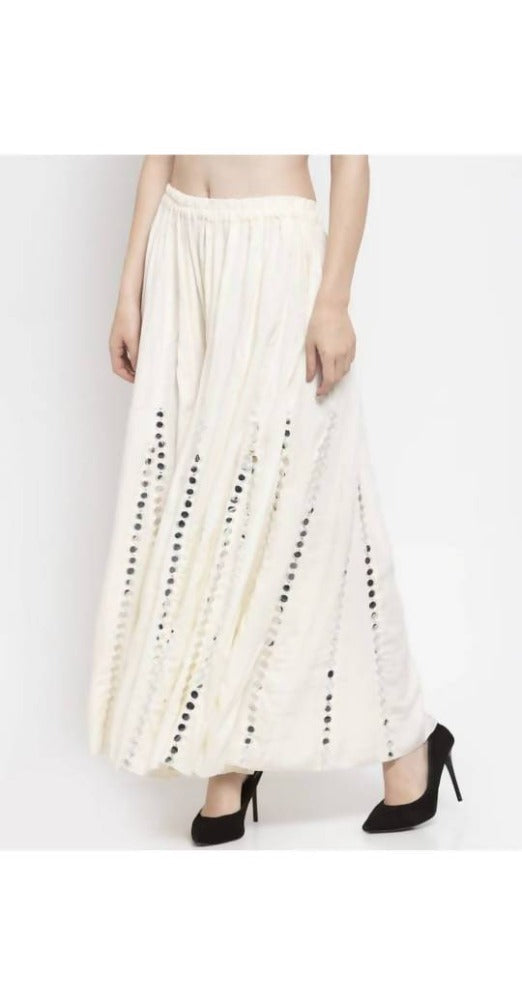 Off White Mirror Work Palazzo Pants