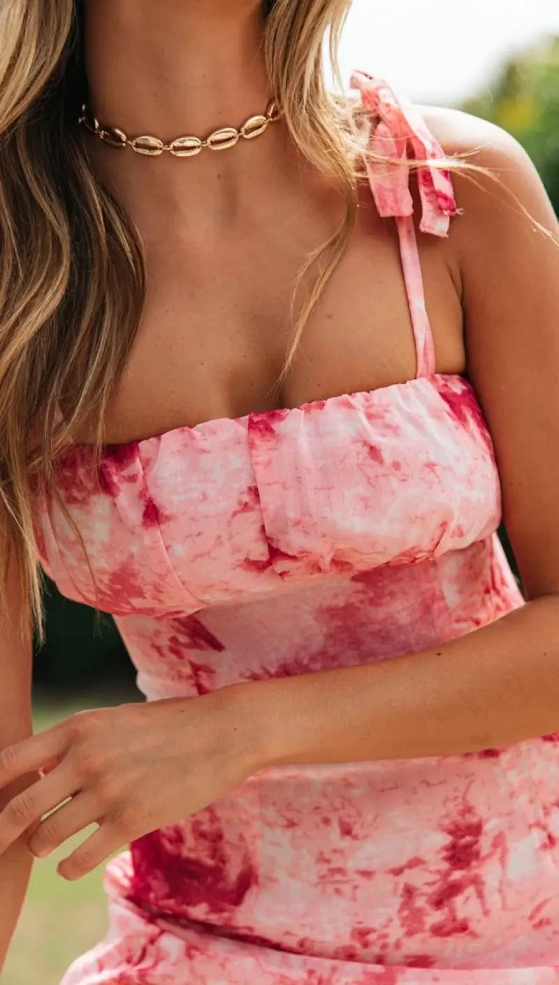 Women's Tie-Dye Sleeveless Mini Dress with Tie Straps - Image 4